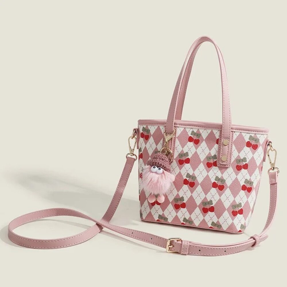 Kawaii Cherry Argyle Pink Purse